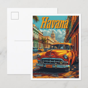 Havana Cuba Vintage Art Travel Illustration Postcard