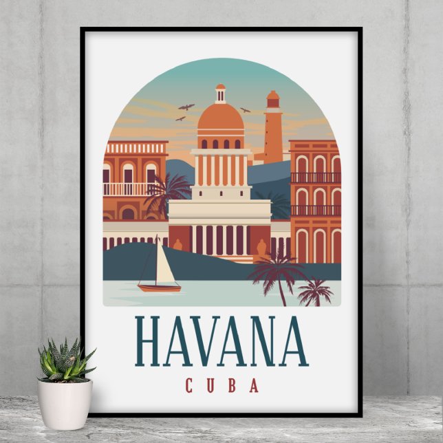 Havana Cuba Vintage Skyline Poster (Havana Cuba Vintage  Travel Poster)