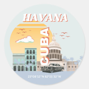 Havana Cuba Vintage Travel Art Classic Round Sticker