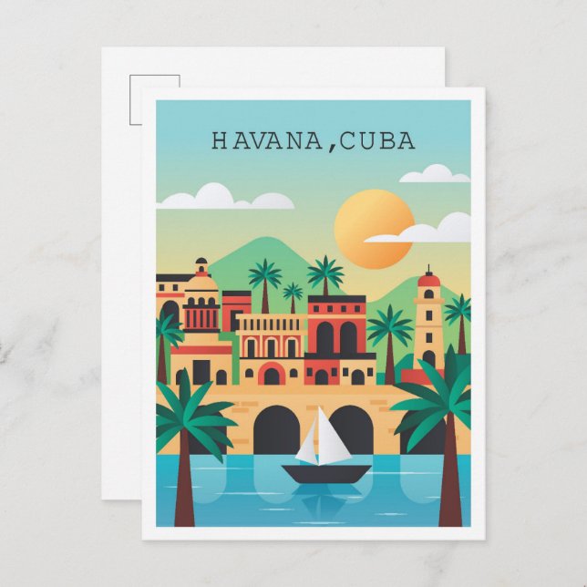 Havana Cuba Vintage Travel Illustration Postcard (Front/Back)