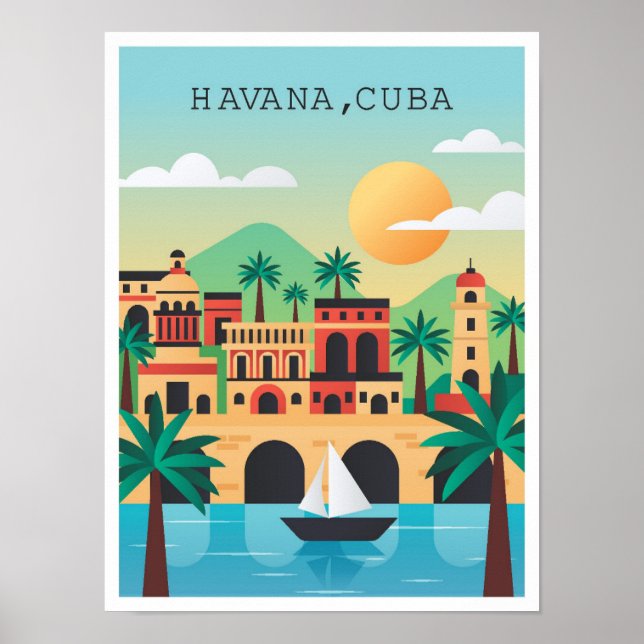Havana Cuba Vintage Travel Illustration Poster (Front)