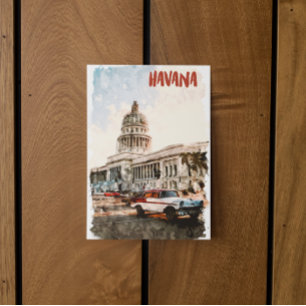 Havana Cuba Vintage Travel Watercolor Postcard