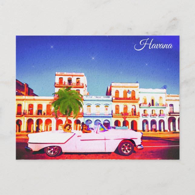 Havana Cuba Watercolor Travel Postcard (Front)