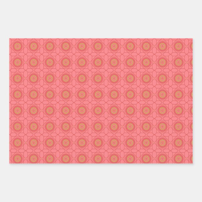 Havana Nights Cuban Caribbean Coral Tile Pattern  Wrapping Paper Sheet (Front)
