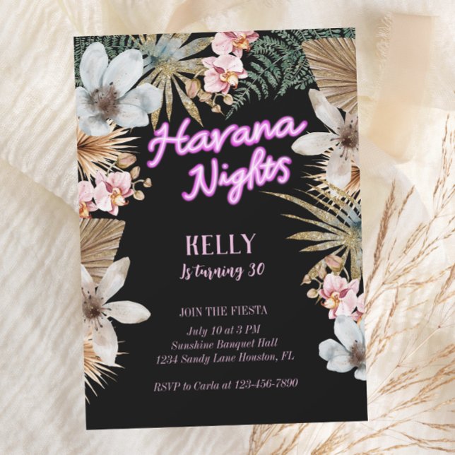 Havana Nights Cuban Neon 30th Birthday Invitation (Creator Uploaded)