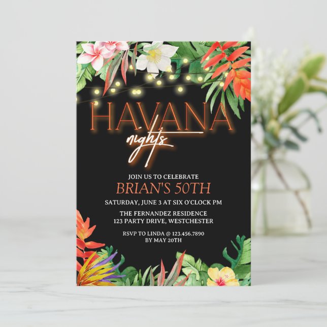 Havana Nights, Havana Nights Party, Tropical Invit Invitation (Standing Front)