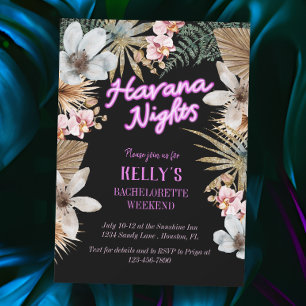 Havana Nights Neon Cuban Bachelorette Weekend Invitation