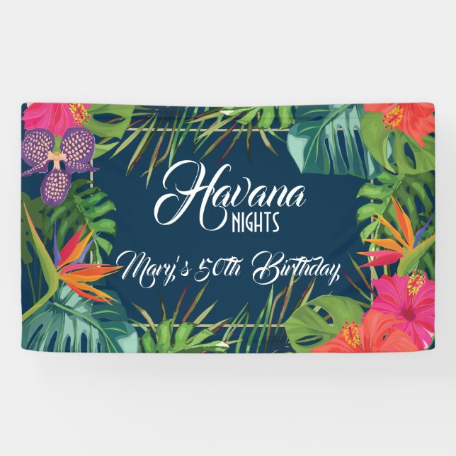Havana Nights Tropical Birthday Banner (Horizontal)