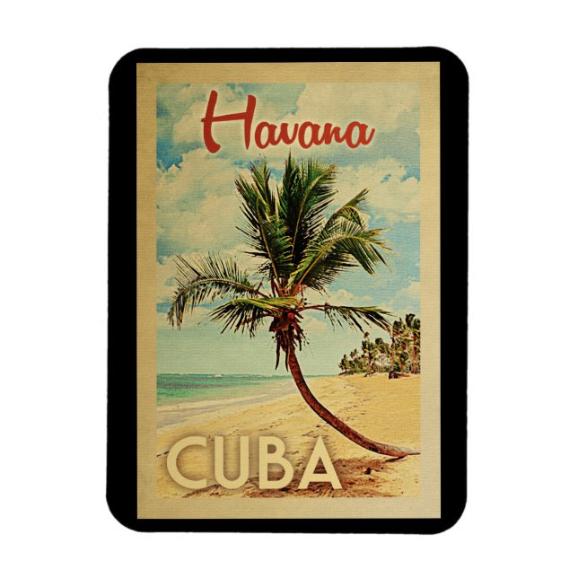 Havana Palm Tree Vintage Travel Magnet (Vertical)