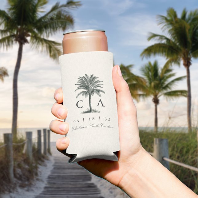 Havana Palm | Vintage Palm Tree Wedding Seltzer Can Cooler (Creator Uploaded)