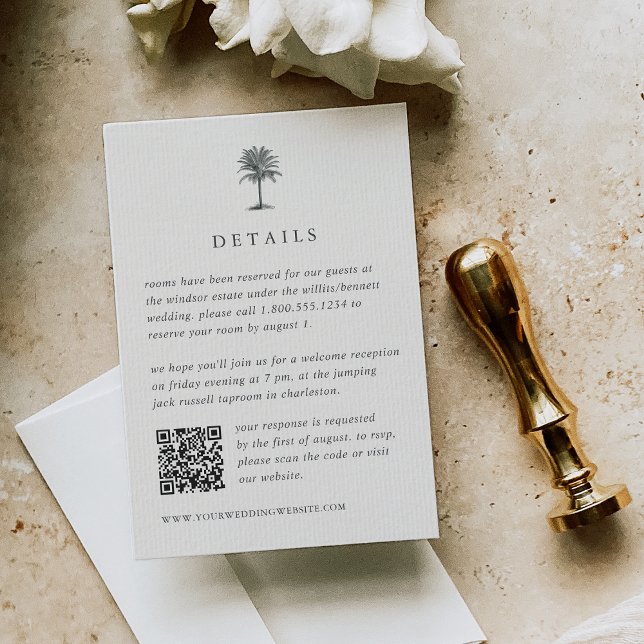 Havana Palm Wedding Details QR Code RSVP Enclosure Card (Creator Uploaded)