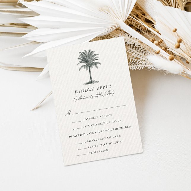 Havana Palm Wedding RSVP Card w/ Meal Choice (Creator Uploaded)