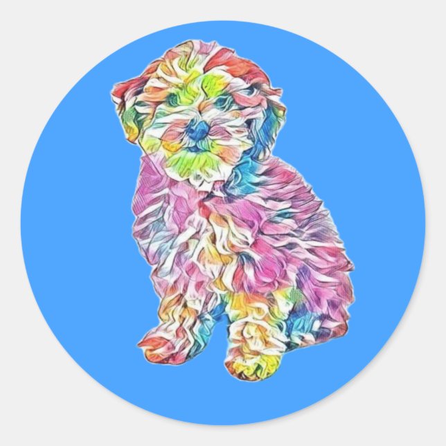 Havanese and Poodle crossbreed puppy sitting again Classic Round Sticker (Front)