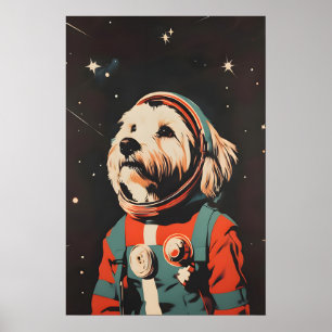 Havanese Astronaut Poster, Havanese Retro Print