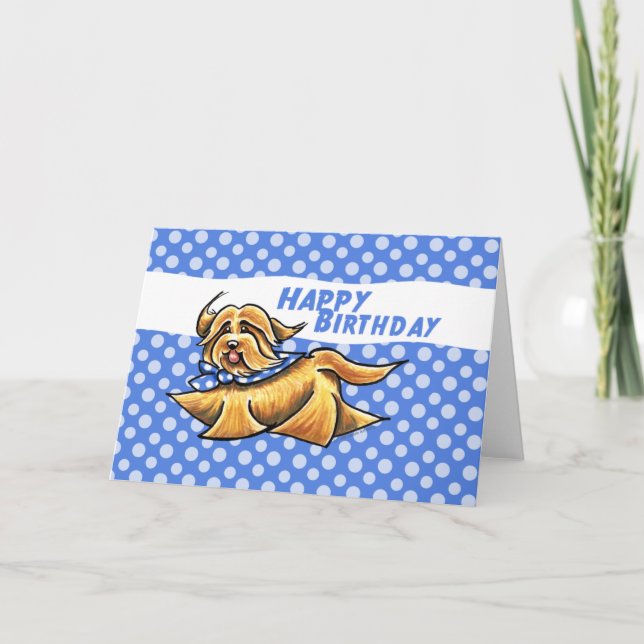 Havanese Blue Polka Dots Birthday Card (Front)
