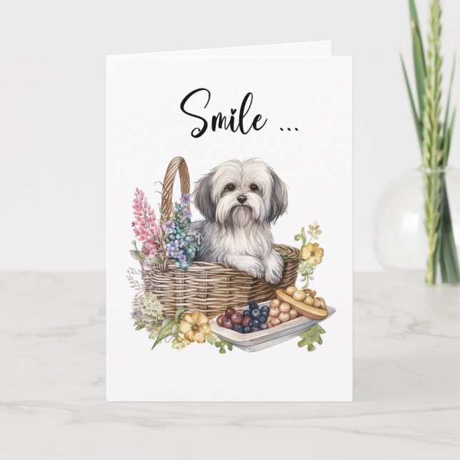 Havanese Breed Dog in Flower Basket Hello Card (Front)