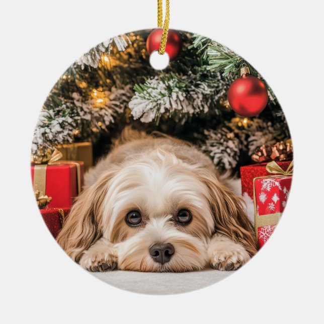 Havanese Christmas Ceramic Ornament (Front)