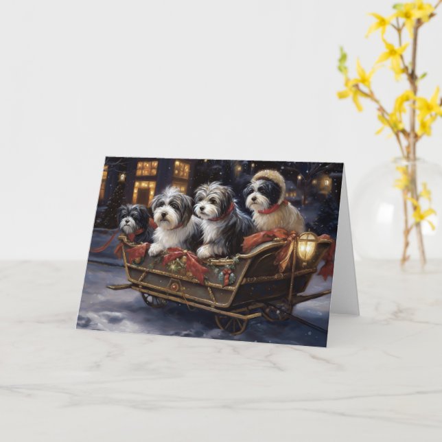 Havanese Christmas Festive Season  Card (Yellow Flower)