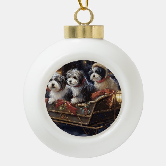 Havanese Christmas Festive Season  Ceramic Ball Christmas Ornament (Front)