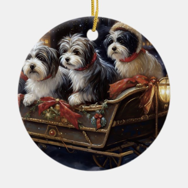 Havanese Christmas Festive Season  Ceramic Ornament (Front)