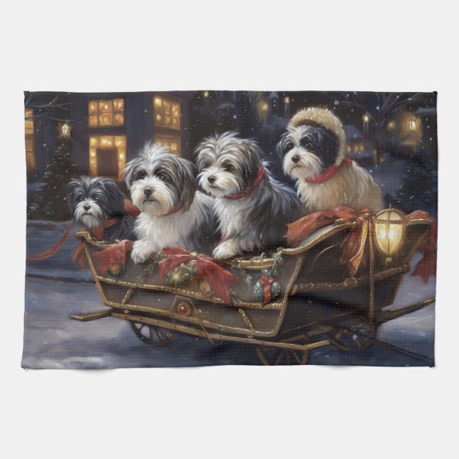 Havanese Christmas Festive Season  Tea Towel (Horizontal)
