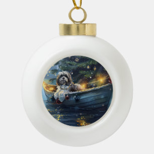 Havanese Christmas Festive Voyage Ceramic Ball Christmas Ornament