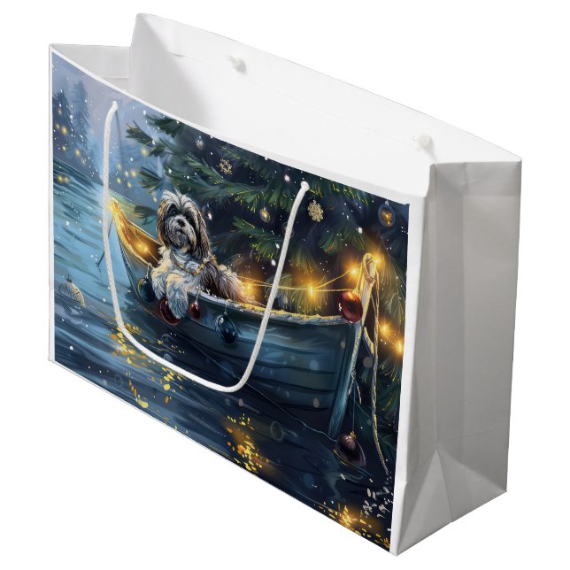 Havanese Christmas Festive Voyage Large Gift Bag (Front Angled)