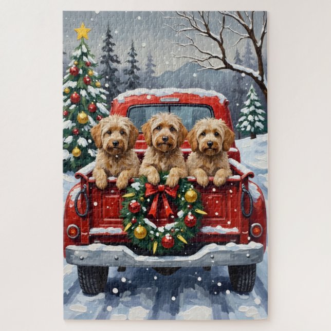 Havanese Christmas Red Truck Holiday Jigsaw Puzzle (Vertical)