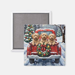 Havanese Christmas Red Truck Holiday Magnet