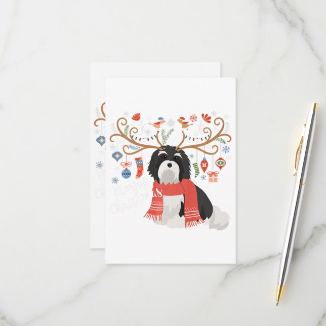 Havanese Christmas Reindeer Dog Premium RSVP Card (Front/Back In Situ)