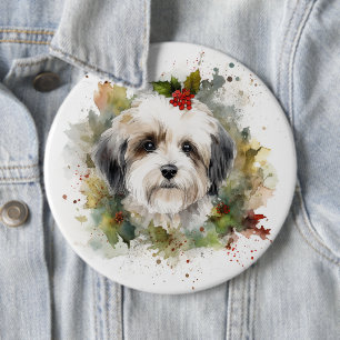 Havanese Christmas Wreath Festive Pup 6 Cm Round Badge
