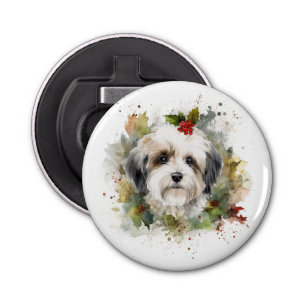 Havanese Christmas Wreath Festive Pup Bottle Opener