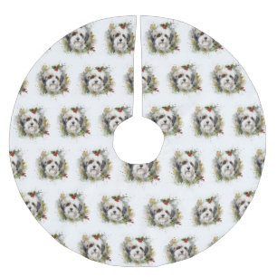 Havanese Christmas Wreath Festive Pup Brushed Polyester Tree Skirt