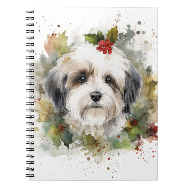 Havanese Christmas Wreath Festive Pup Notebook (Front)