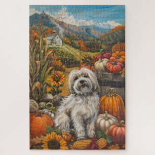 Havanese Dog Autumn Harvest Thanksgiving Jigsaw Puzzle