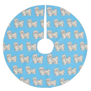 Havanese dog cartoon illustration brushed polyester tree skirt