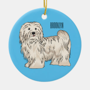 Havanese dog cartoon illustration ceramic ornament