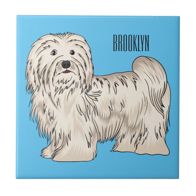 Havanese dog cartoon illustration ceramic tile (Front)