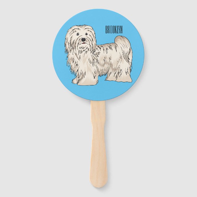 Havanese dog cartoon illustration hand fan (Front)