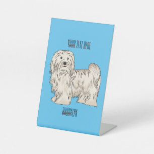 Havanese dog cartoon illustration pedestal sign