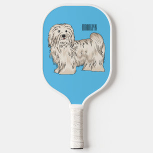 Havanese dog cartoon illustration pickleball paddle