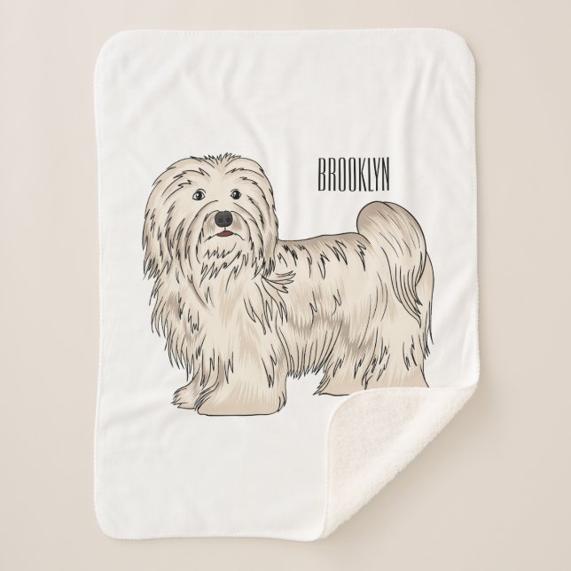 Havanese dog cartoon illustration sherpa blanket (Front)