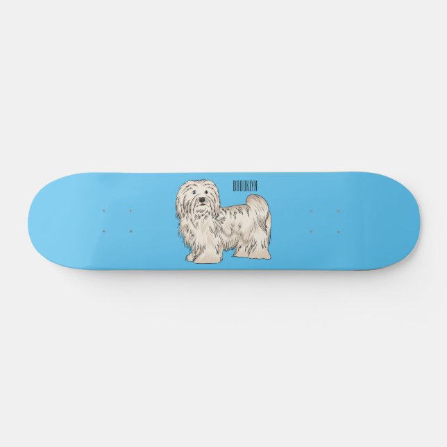 Havanese dog cartoon illustration skateboard (Horz)