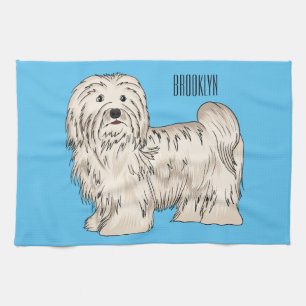 Havanese dog cartoon illustration  tea towel