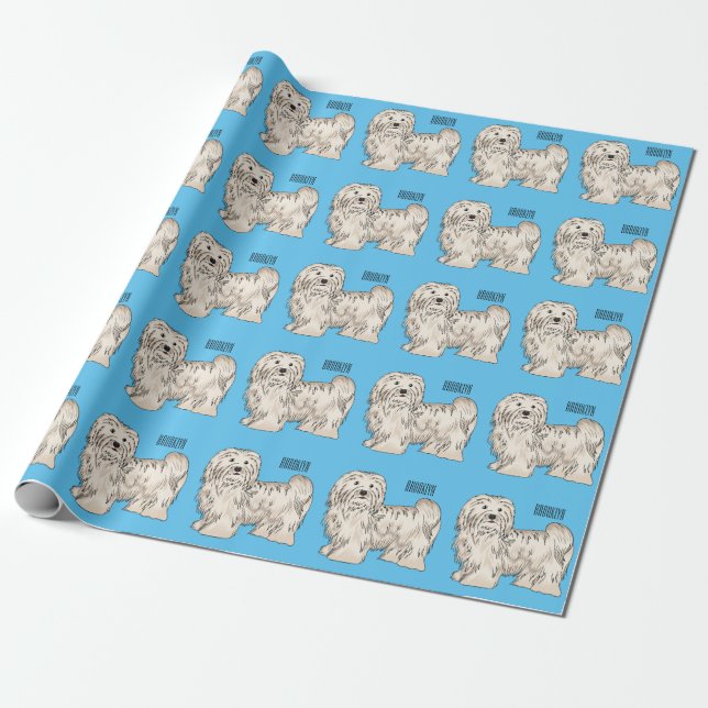 Havanese dog cartoon illustration wrapping paper (Unrolled)
