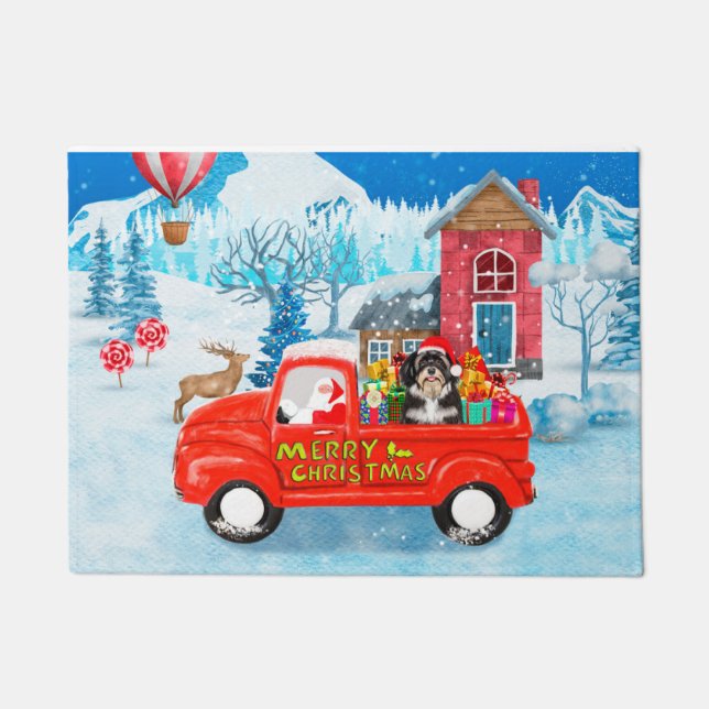Havanese Dog Christmas Delivery Truck Snow  Doormat (Front)