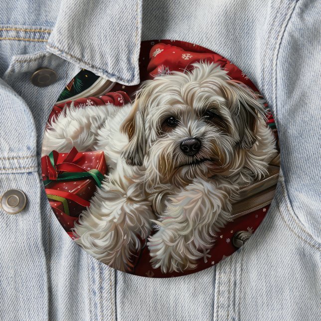 Havanese Dog Christmas Festive 6 Cm Round Badge (In Situ)