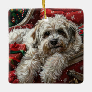 Havanese Dog Christmas Festive Ceramic Ornament