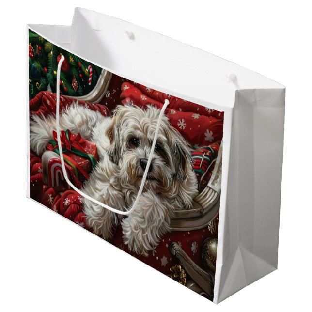Havanese Dog Christmas Festive Large Gift Bag (Front Angled)
