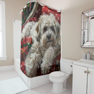 Havanese Dog Christmas Festive Shower Curtain